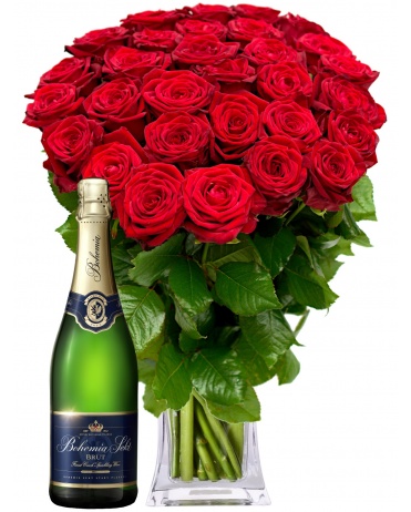 RUDÉ RŮŽE + SEKT Bohemia demi sec 0,75l