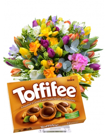 Tulipány + frézie + Toffifee 125g.
