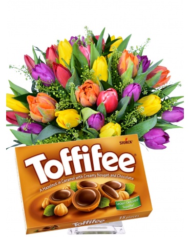 тюльпаны + Toffifee 125g.