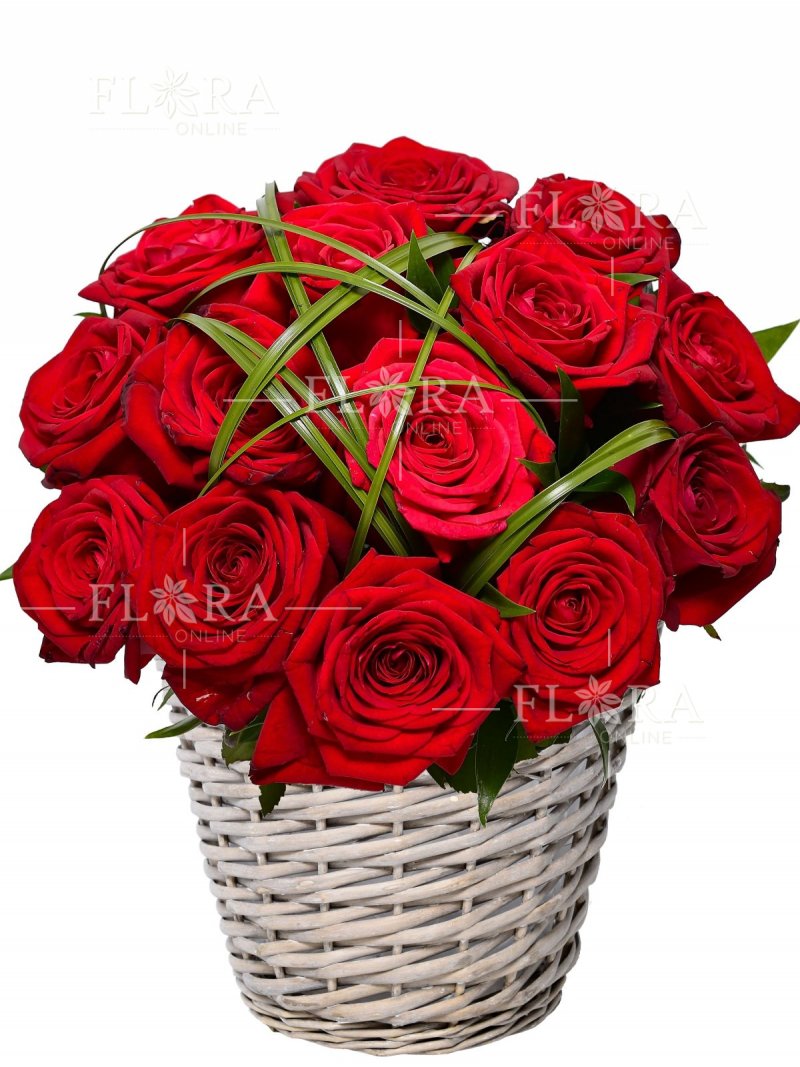 Červené růže - květinový koš