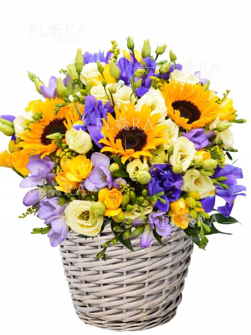 Rôznofarebný kvetinový kôš - slnečnica