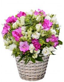 Kvetinový kôš z eustomy a frézií