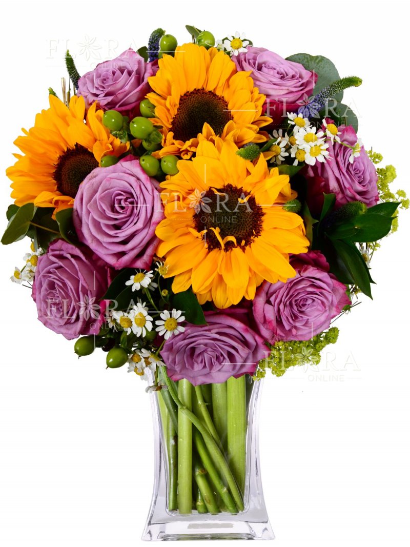 Roses and sunflowers - flower delivery