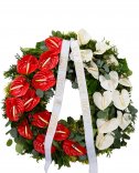 Доставка цветов - красно-белый похоронный венок