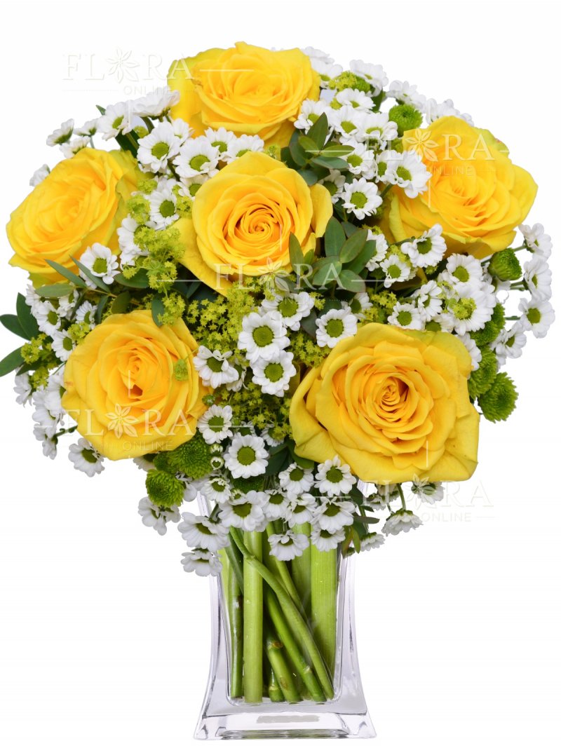 Желтая роза + Сантини: цветы онлайн