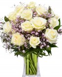 Biele ruže + gypsophyla: kvety online