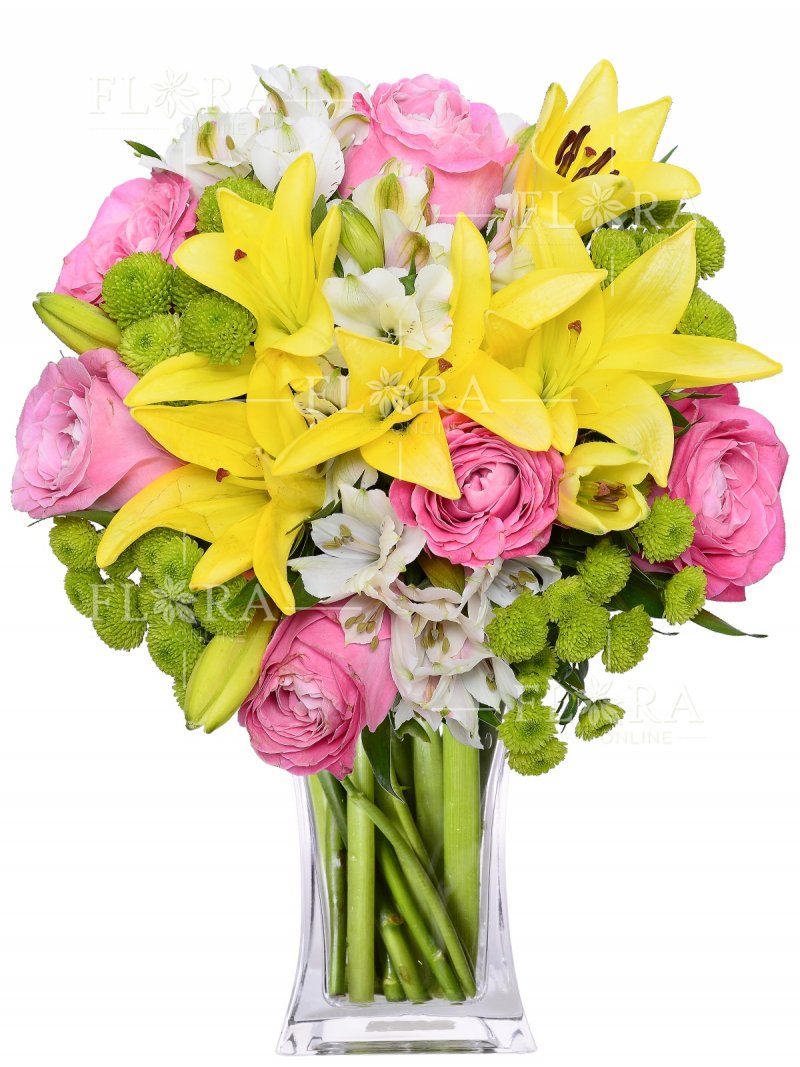 Žlté ľalie + ruže: kvety online