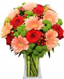 Gerbery + ruže + santini: rozvoz kvetín