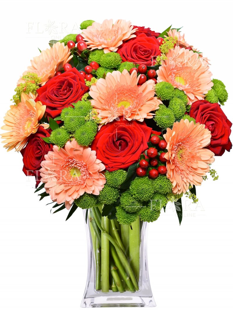 Gerbera + rose + santini: flower delivery