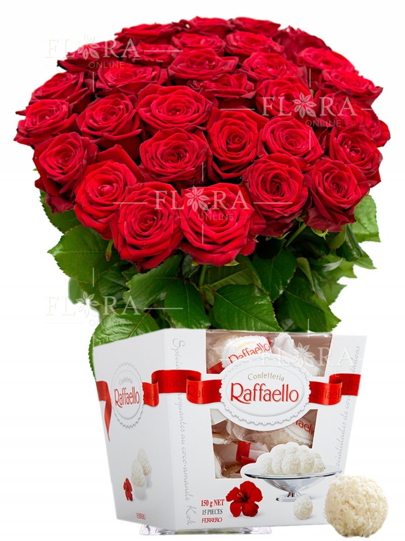 Красные розы + Raffaelo